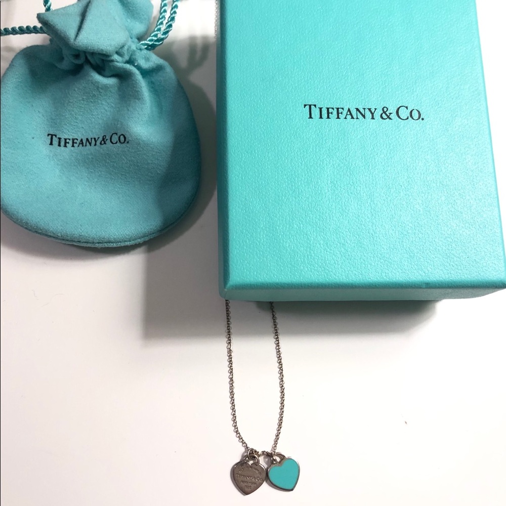 Return to Tiffany Silver/Blue Double Heart Pendant